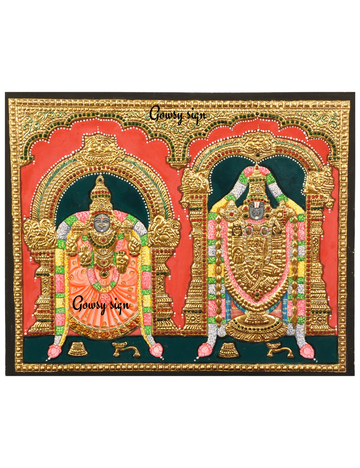 Tirupati Balaji with Alamelu Ammal – Tanjore Painting with 22k Gold Foil | Divine Couple of Wealth & Devotion
