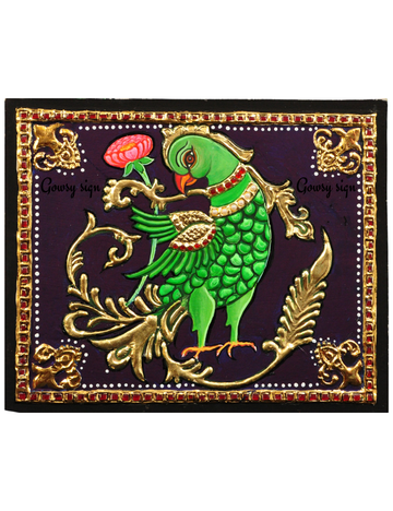 Golden Parrot – Traditional Tanjore Painting with 22k Gold Foil | Radiant Symbol of Wisdom and Prosperity