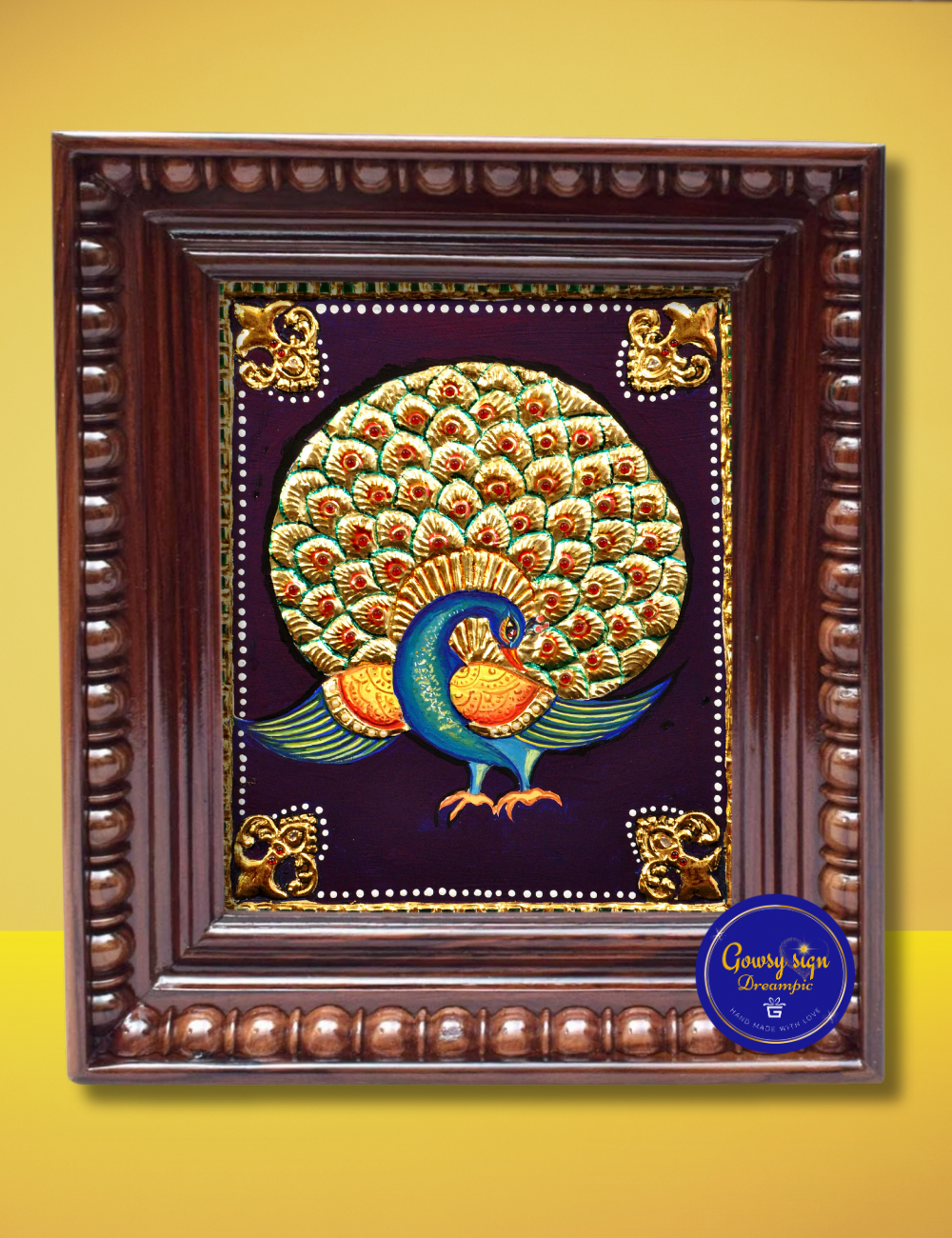 Dancing Peacock – Traditional Tanjore Painting with 24k Gold Foil
