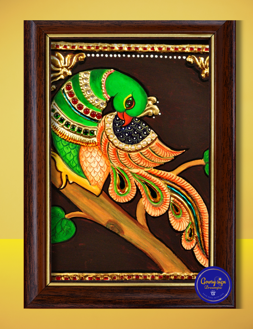 Parrot on Tree – Traditional Tanjore Painting with 24k Gold Foil | Vibrant Symbol of Beauty and Nature