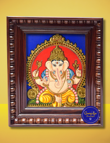 Lord Vinayakar – Tanjore Painting of Ganesha with 24k Gold Foil | Remover of Obstacles & Bringer of Prosperity