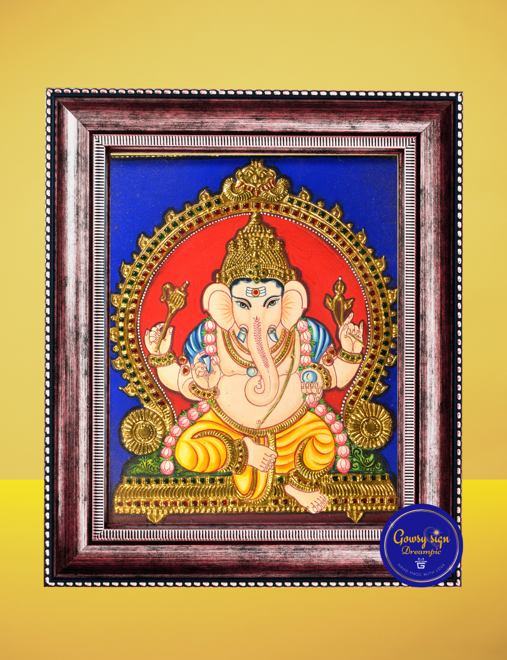 Lord Vinayakar – Tanjore Painting of Ganesha with 24k Gold Foil | Remover of Obstacles & Bringer of Prosperity