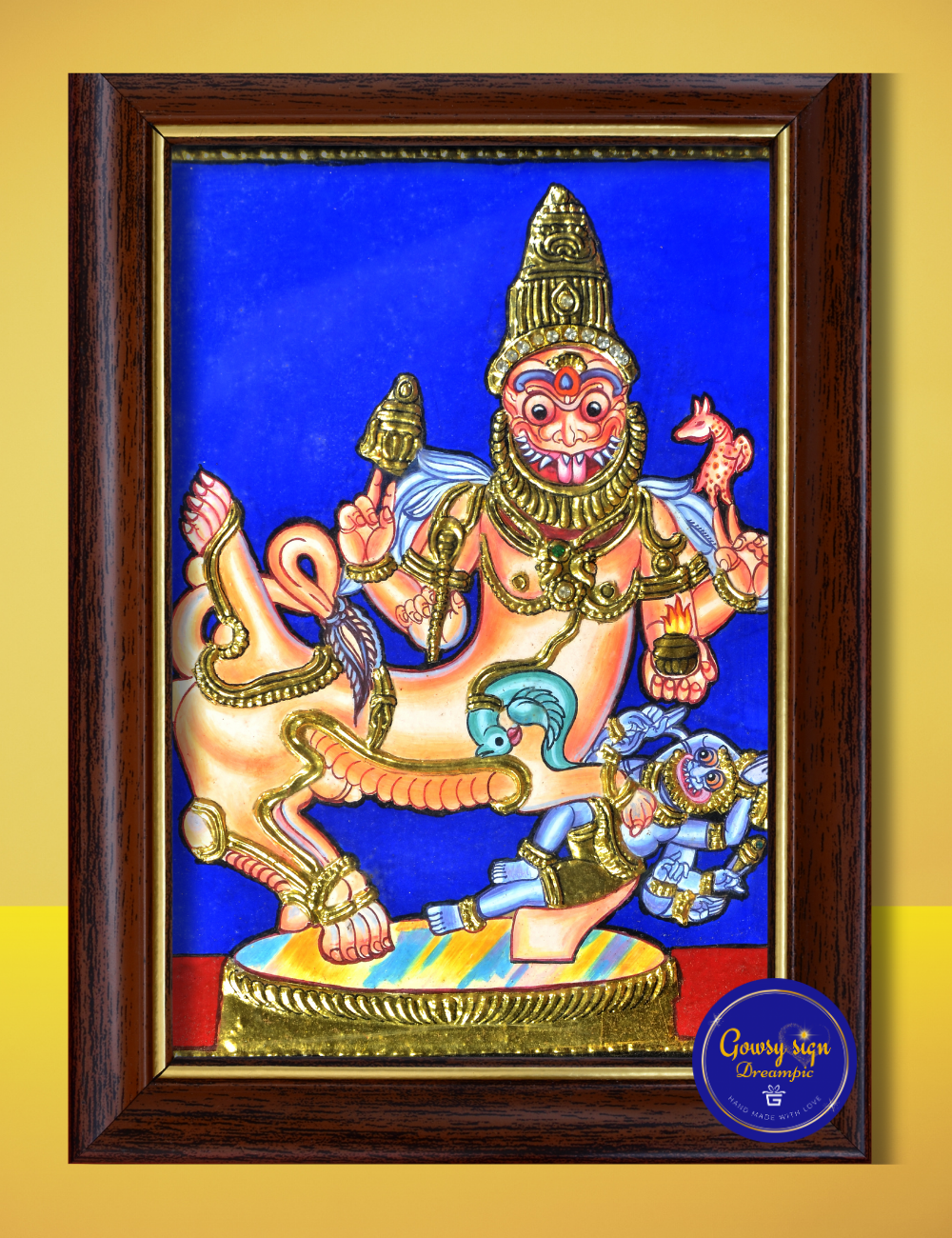 Lord Sarabeshwarar – Tanjore Painting with 24k Gold Foil | Fierce Protector Form of Shiva