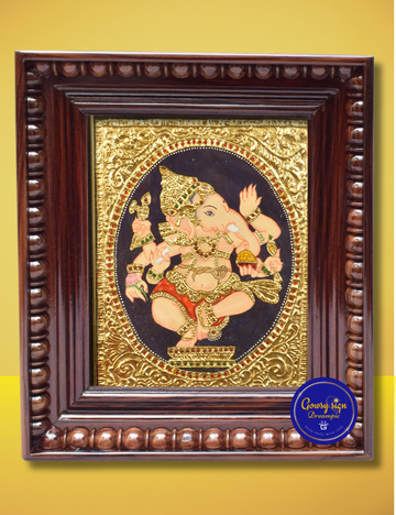 Dancing Vinayakar – Tanjore Painting of Nartana Ganesha with 24k Gold Foil | Joy, Energy & Auspicious Beginnings