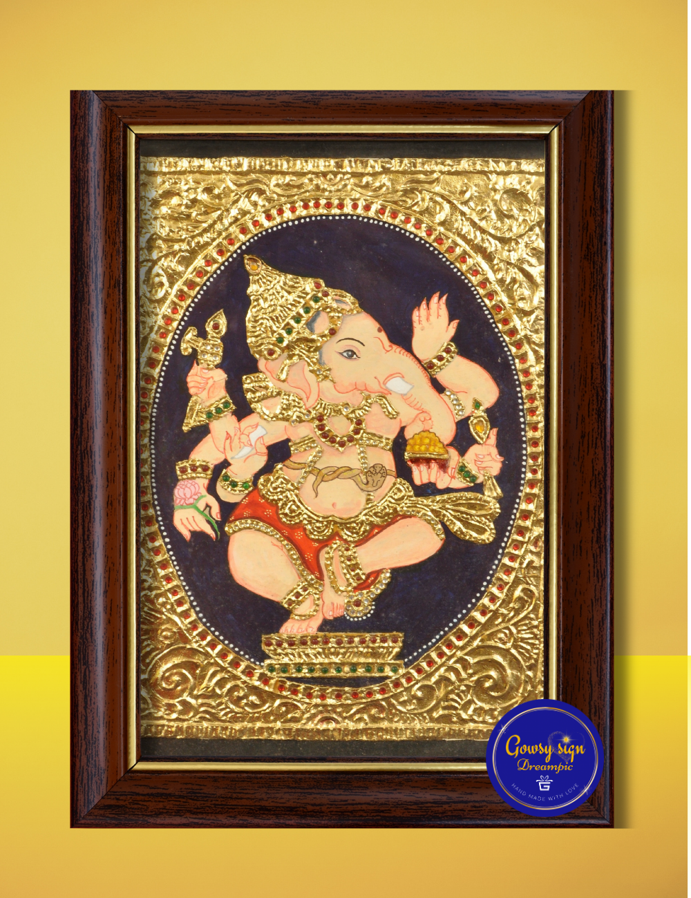 Dancing Vinayakar – Tanjore Painting of Nartana Ganesha with 24k Gold Foil | Joy, Energy & Auspicious Beginnings