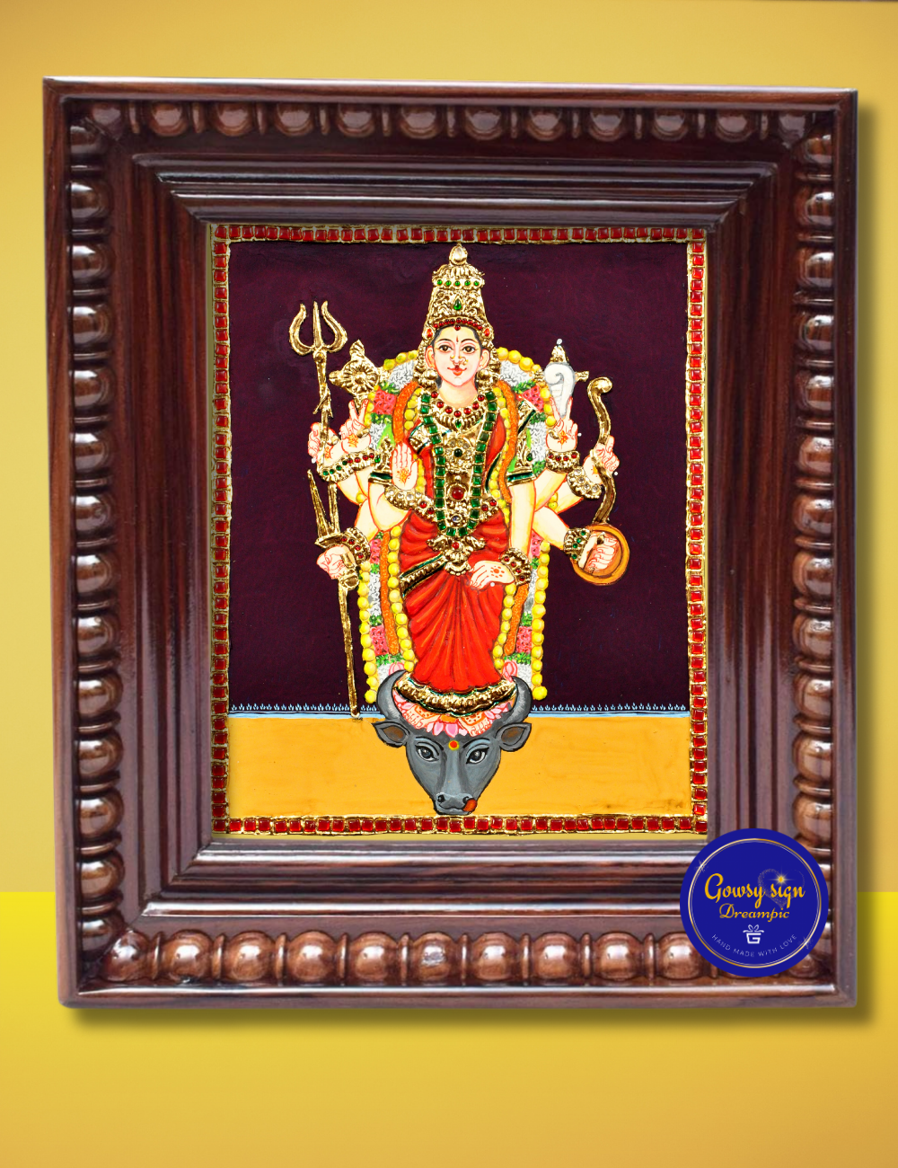 Chidambaram Mahishasuramardini – Tanjore Painting with 24k Gold Foil | Divine Form of Durga Slaying Mahishasura