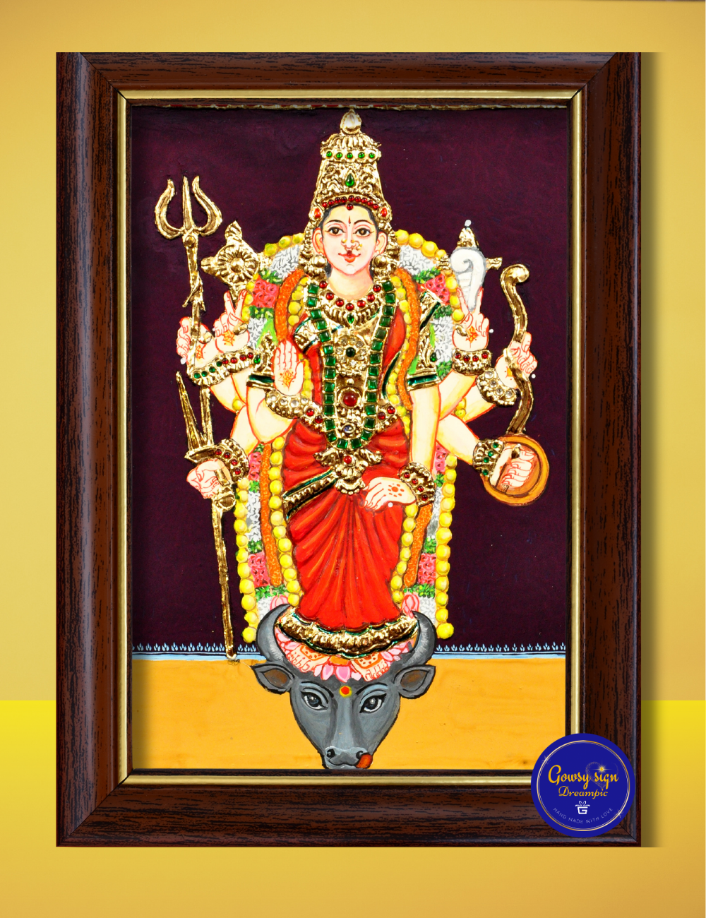 Chidambaram Mahishasuramardini – Tanjore Painting with 24k Gold Foil | Divine Form of Durga Slaying Mahishasura