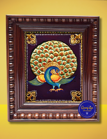 Dancing Peacock – Traditional Tanjore Painting with 24k Gold Foil | Vibrant Indian Art for Home Décor