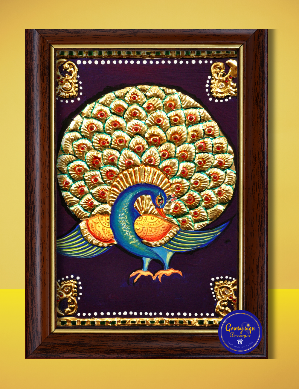 Dancing Peacock – Traditional Tanjore Painting with 24k Gold Foil | Vibrant Indian Art for Home Décor