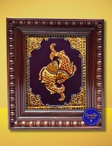 Two Fish in Circle – Tanjore Painting with 24k Gold Foil | Symbol of Prosperity, Flow, and Good Luck