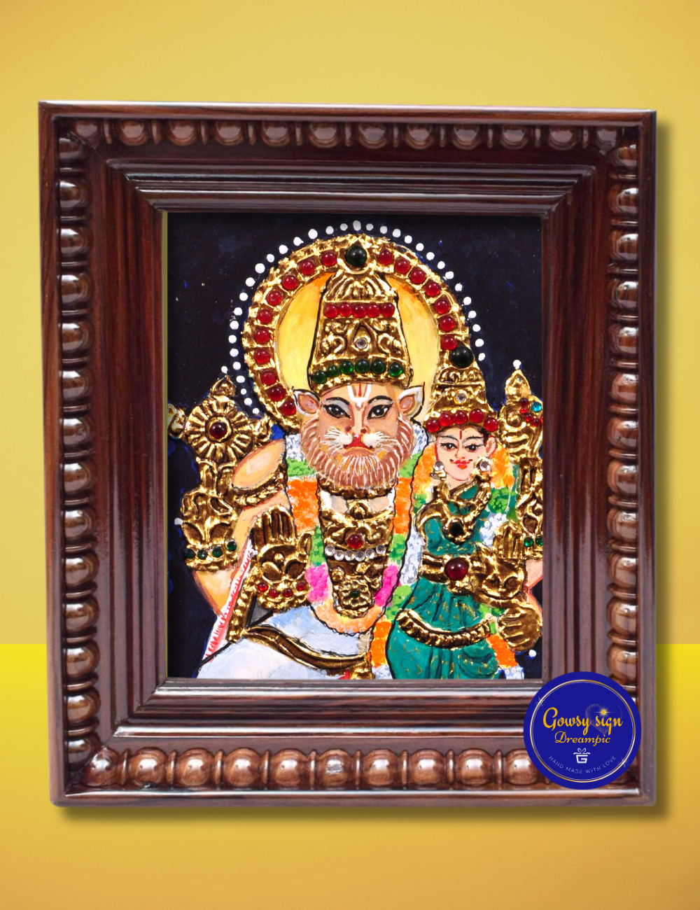 Lakshmi Narasimha – Tanjore Painting | Traditional Gold Foil Artwork of Lord Vishnu’s Fierce Avatar