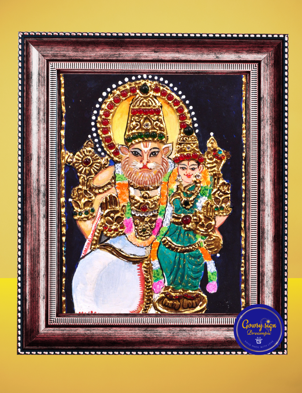 Lakshmi Narasimha – Tanjore Painting | Traditional Gold Foil Artwork of Lord Vishnu’s Fierce Avatar