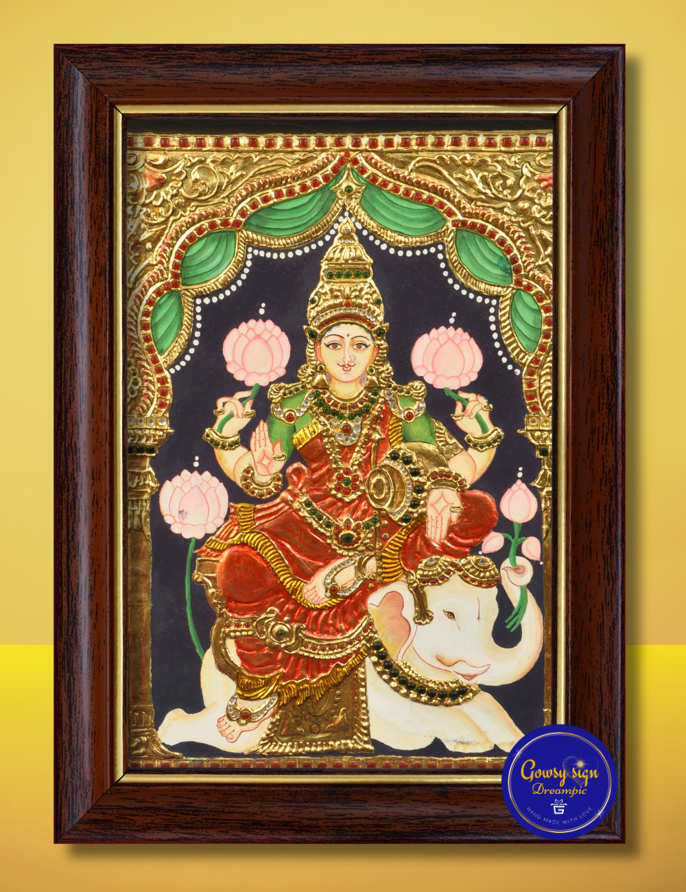 Goddess Indirani – Tanjore Painting in 24k Gold Foil | Symbol of Beauty, Power & Protection