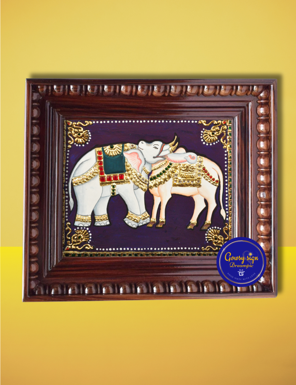 Vrishabha-Kunjara Tanjore Painting – Divine Cow and Elephant with One Head | Sacred Symbolism Art