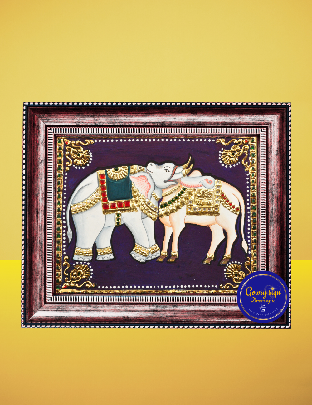 Vrishabha-Kunjara Tanjore Painting – Divine Cow and Elephant with One Head | Sacred Symbolism Art