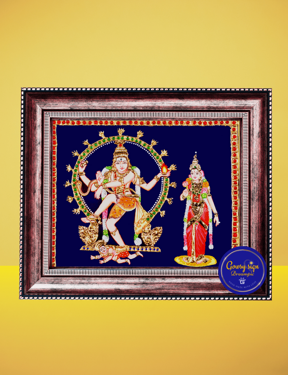 Chidambaram Natarajar with Sivakami Ambal – Traditional Tanjore Painting with 24k Gold Foil | Divine Cosmic Dance of Shiva & Shakti