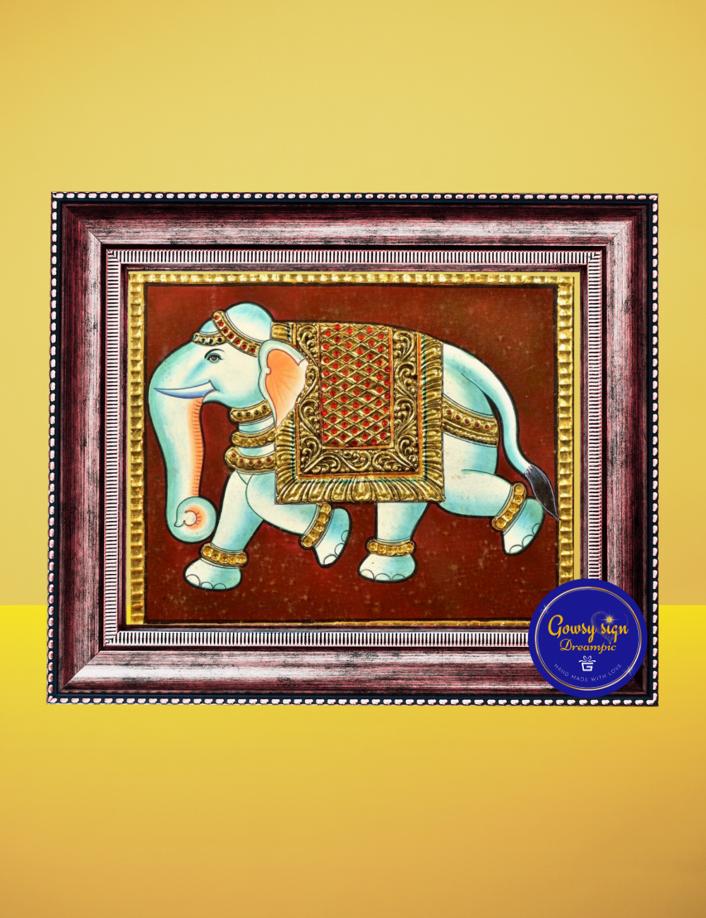 White Pattathu Yanai – Royal White Elephant Tanjore Painting with 24k Gold Foil | Symbol of Prosperity & Power