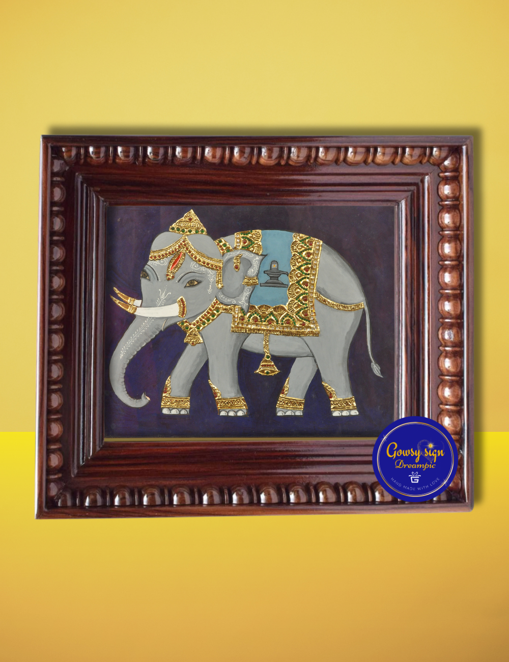Black Pattathu Yanai – Royal Black Elephant Tanjore Painting with 24k Gold Foil | Power, Protection & Prestige