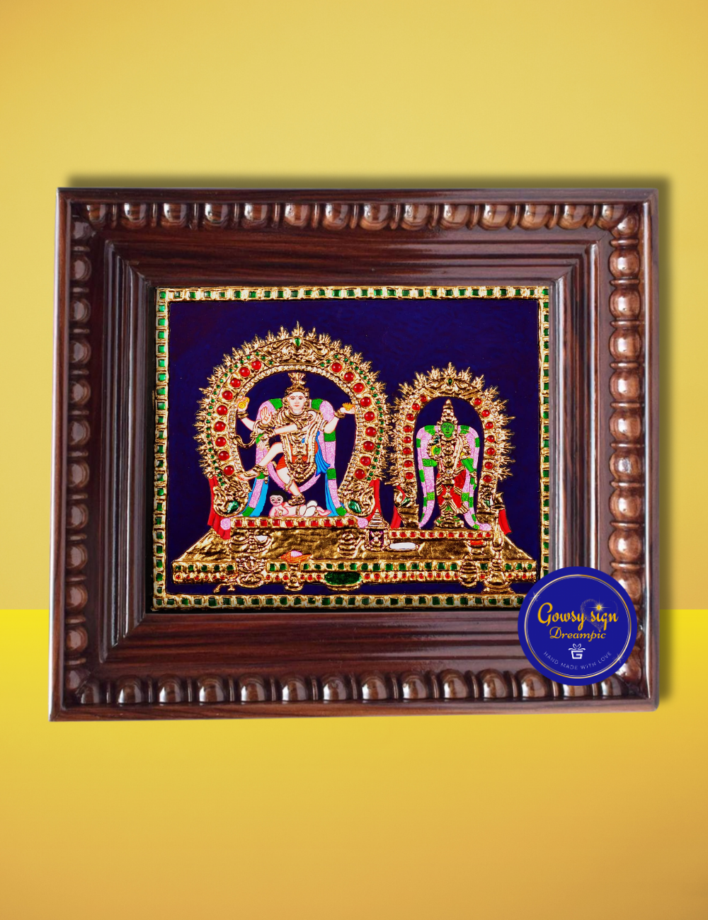 Grand Chidambaram Natarajar with Sivakami Ambal – Majestic Tanjore Painting with 24k Gold Foil | Sacred Cosmic Dance of Shiva and Shakti