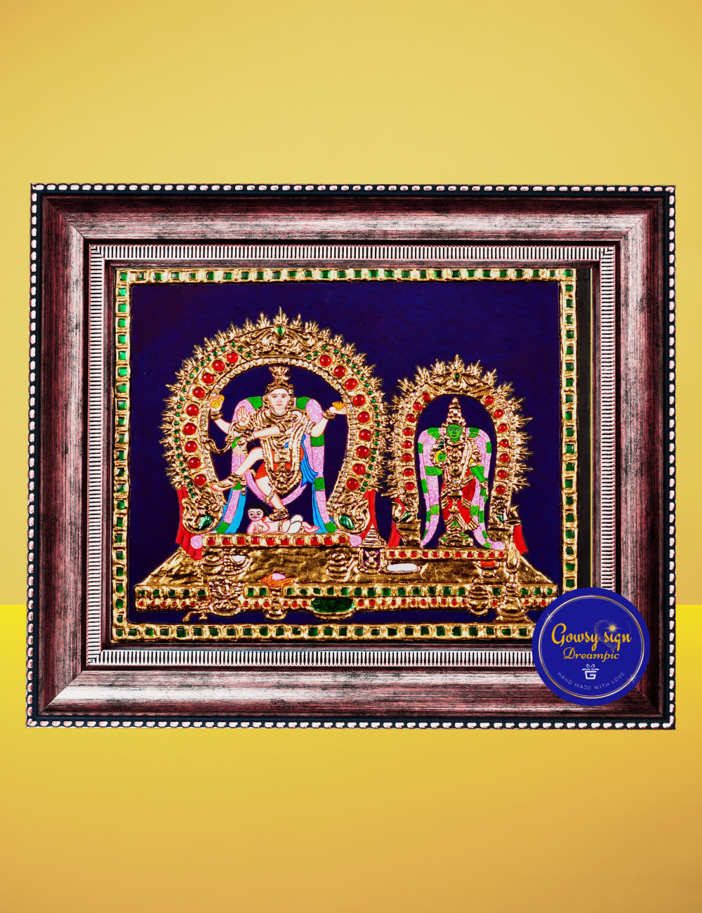 Grand Chidambaram Natarajar with Sivakami Ambal – Majestic Tanjore Painting with 24k Gold Foil | Sacred Cosmic Dance of Shiva and Shakti
