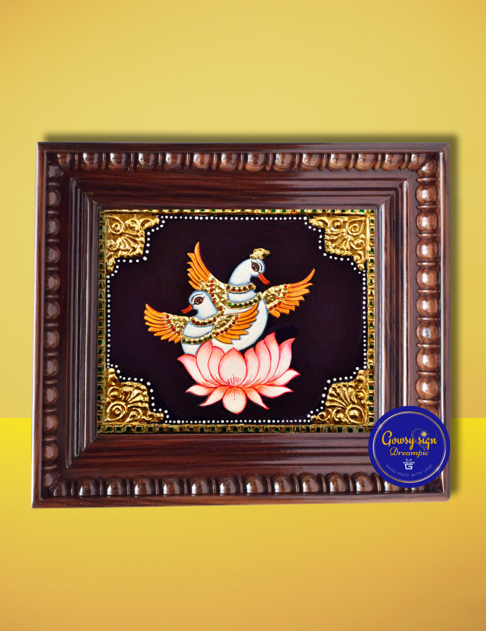 Two White Doves – Tanjore Painting with 24k Gold Foil | Symbol of Peace, Love, and Harmony