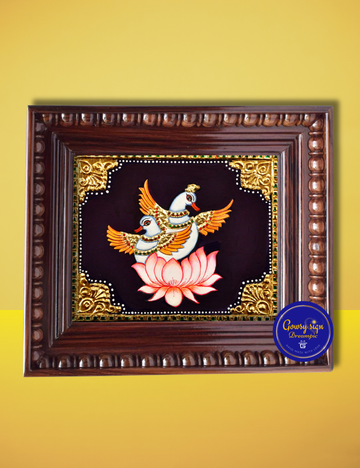 Two White Doves – Tanjore Painting with 24k Gold Foil | Symbol of Peace, Love, and Harmony