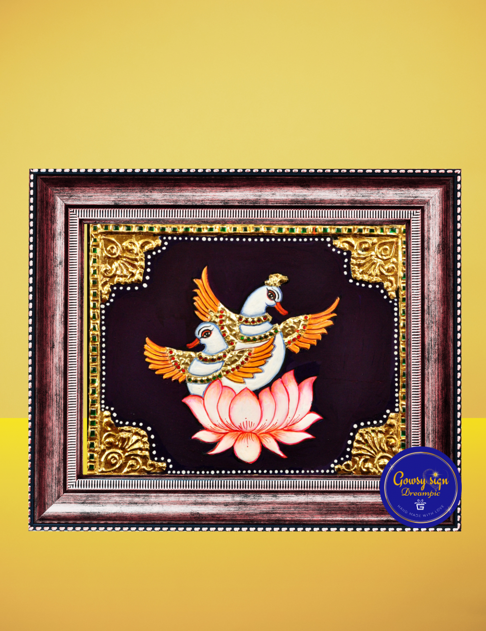 Two White Doves – Tanjore Painting with 24k Gold Foil | Symbol of Peace, Love, and Harmony