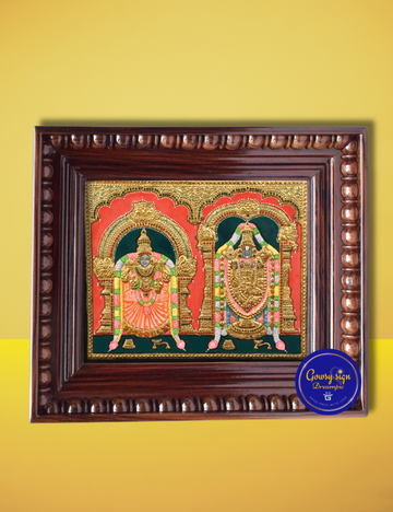 Tirupati Balaji with Alamelu Ammal – Tanjore Painting with 24k Gold Foil | Divine Couple of Wealth & Devotion