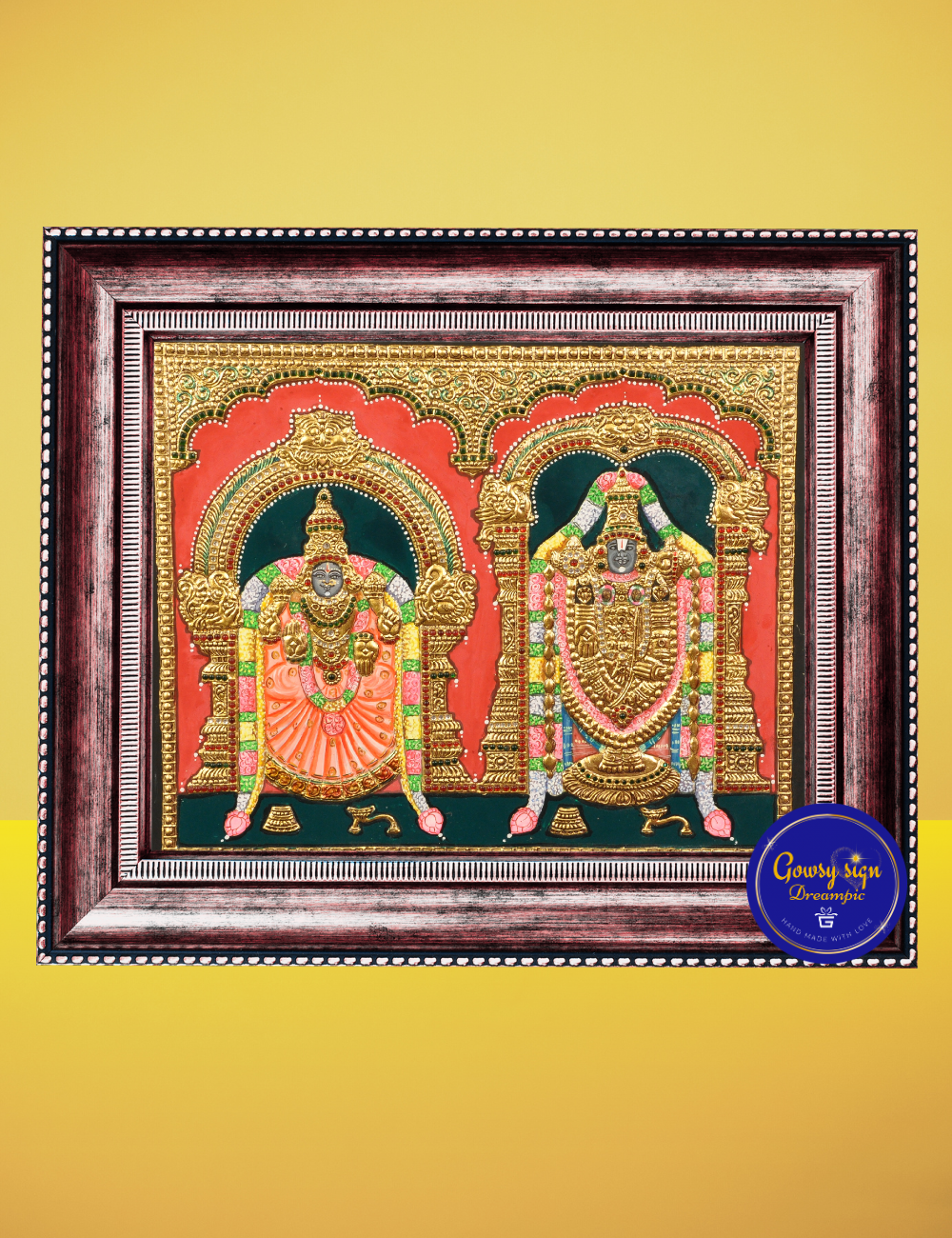 Tirupati Balaji with Alamelu Ammal – Tanjore Painting with 24k Gold Foil | Divine Couple of Wealth & Devotion