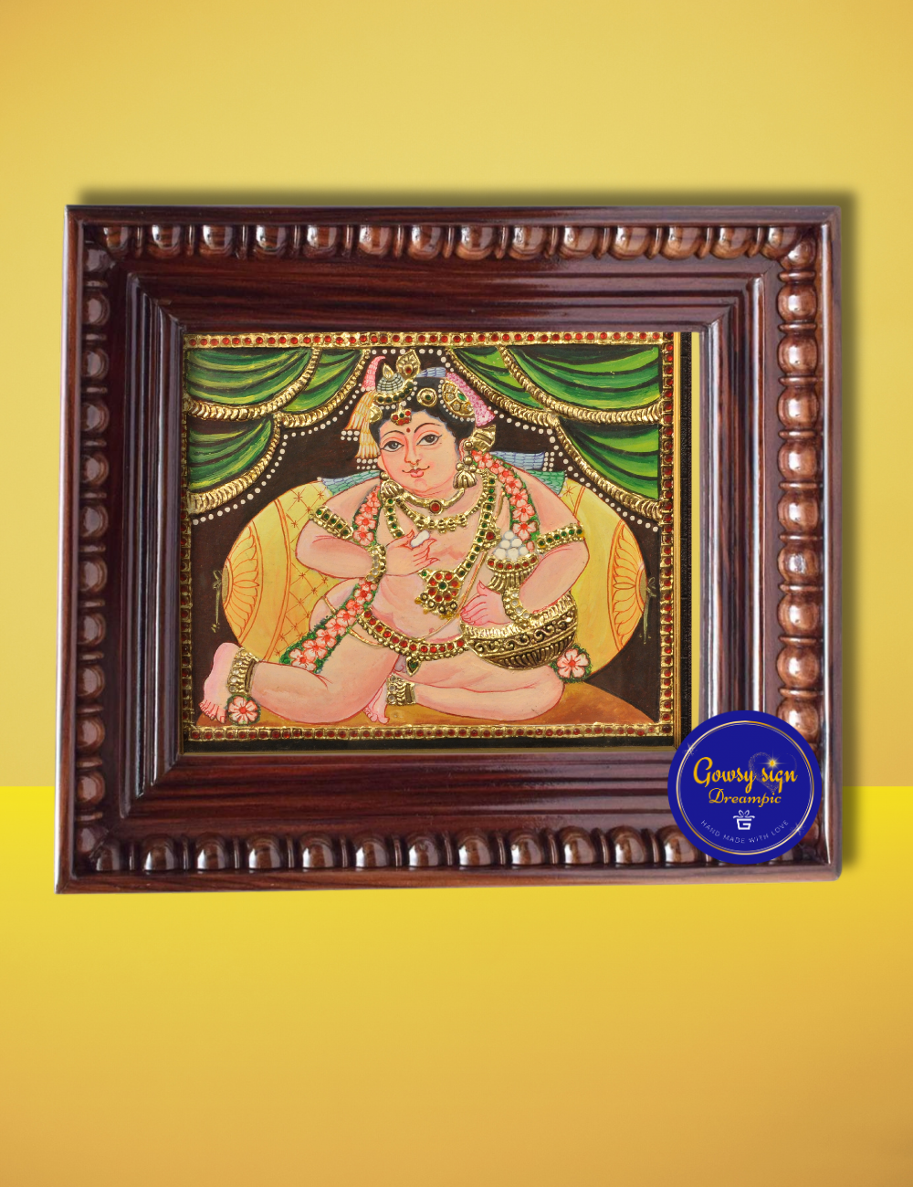 Bala Krishna – Tanjore Painting of Child Lord Krishna with 24k Gold Foil | Symbol of Innocence & Divine Joy