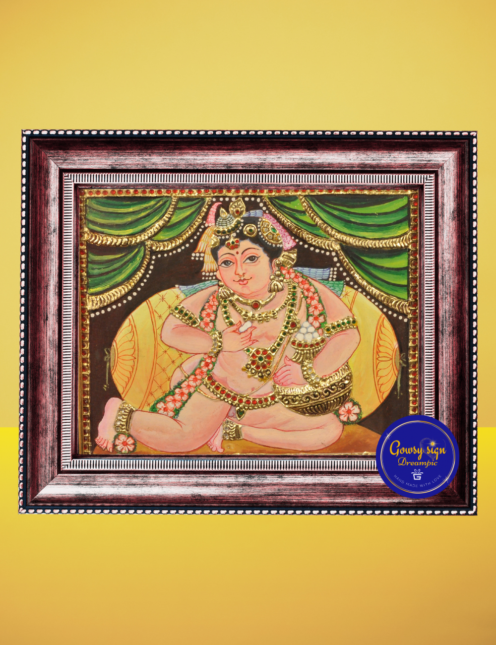 Bala Krishna – Tanjore Painting of Child Lord Krishna with 24k Gold Foil | Symbol of Innocence & Divine Joy
