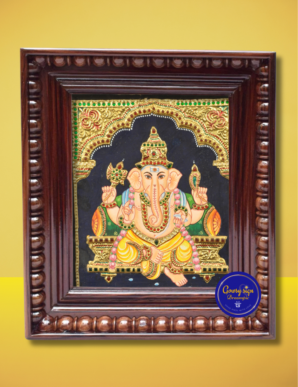 Divine Lord Ganesha Tanjore Painting – Traditional 24K Gold Foil Artwork