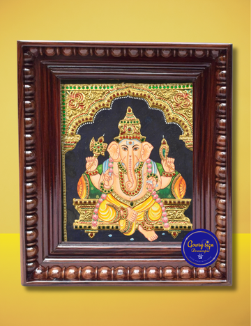 Divine Lord Ganesha Tanjore Painting – Traditional 24K Gold Foil Artwork