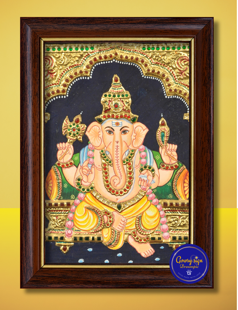 Divine Lord Ganesha Tanjore Painting – Traditional 24K Gold Foil Artwork